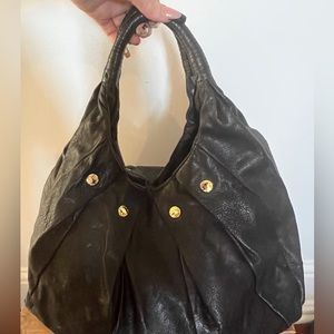 Badgley Mischka Black Leather Gold Tone Hardware Bag